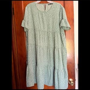 SHEIN size XL flutter sleeve tiered sage green dot dress - sage green dress